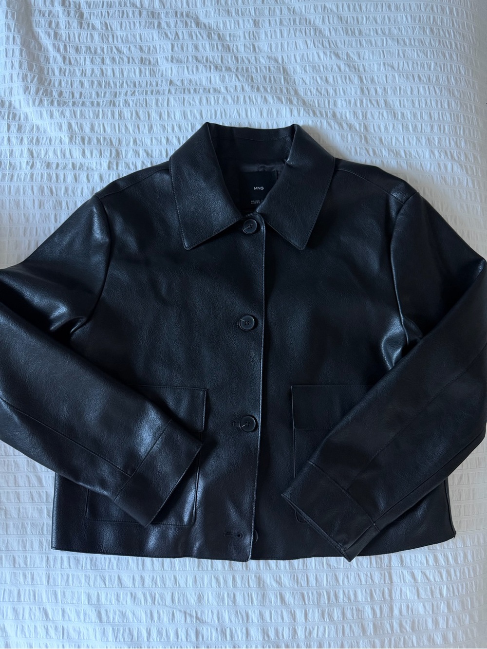 Mango Black Faux Leather Button-Front Jacket
